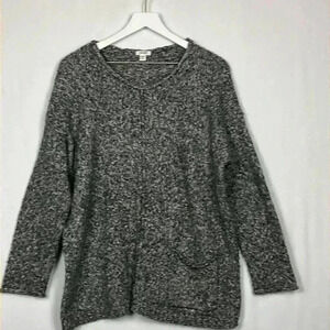 Pure Jill Womens Sweater Gray/White M Pullover Rolled Neck/Cuffs Casual Relaxed